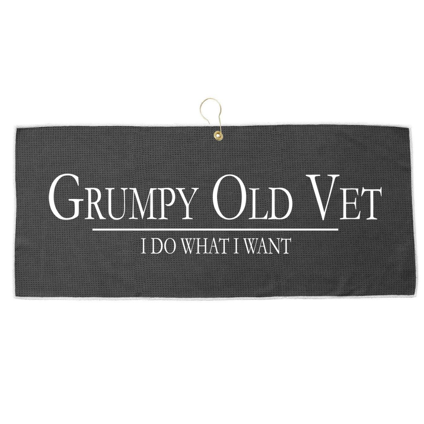 Grumpy Old Vet I Do What I Want Large Microfiber Waffle Golf Towel