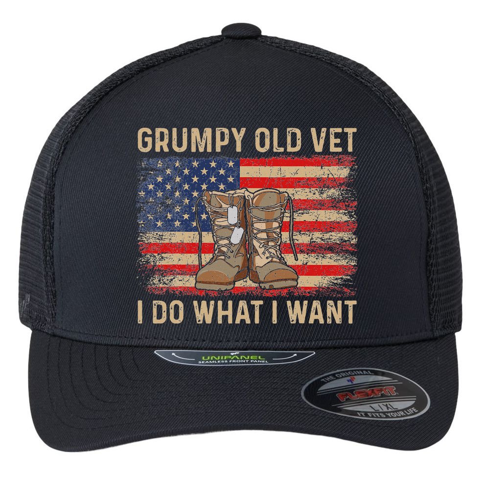 Grumpy Old Vet I Do What I Want Flexfit Unipanel Trucker Cap