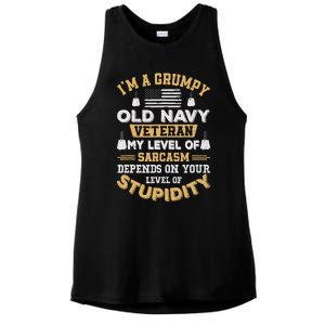 Grumpy Old Veteran Patriotic Funny Military Veteran Usa Ladies PosiCharge Tri-Blend Wicking Tank