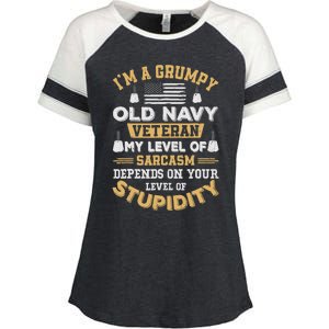 Grumpy Old Veteran Patriotic Funny Military Veteran Usa Enza Ladies Jersey Colorblock Tee