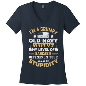 Grumpy Old Veteran Patriotic Funny Military Veteran Usa Women's V-Neck T-Shirt