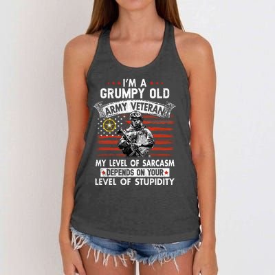 Grumpy Old Veteran Tee Pride Army Sarcasm Retired Women's Knotted Racerback Tank