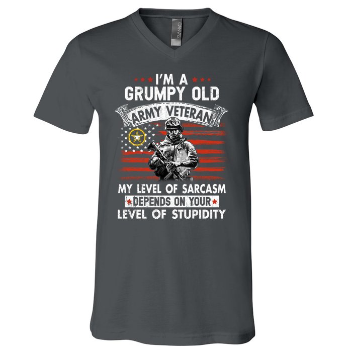 Grumpy Old Veteran Tee Pride Army Sarcasm Retired V-Neck T-Shirt