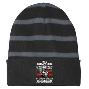 Grumpy Old Veteran Tee Pride Army Sarcasm Retired Striped Beanie with Solid Band