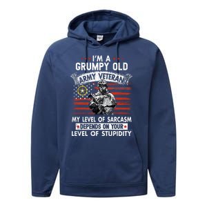 Grumpy Old Veteran Tee Pride Army Sarcasm Retired Performance Fleece Hoodie