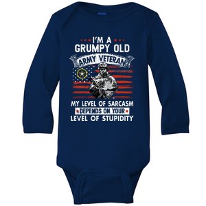 Grumpy Old Veteran Tee Pride Army Sarcasm Retired Baby Long Sleeve Bodysuit