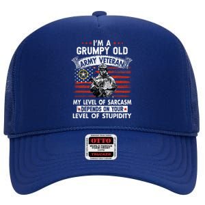 Grumpy Old Veteran Tee Pride Army Sarcasm Retired High Crown Mesh Back Trucker Hat