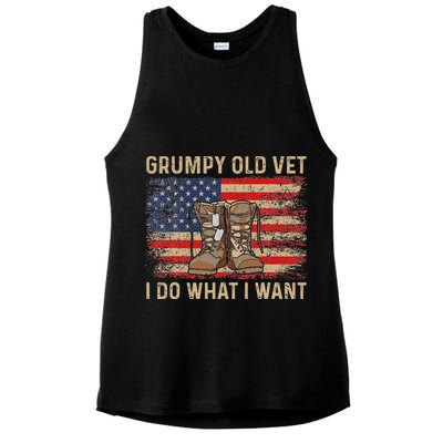 Grumpy Old Vet I Do What I Want Funny Military Veteran Ladies PosiCharge Tri-Blend Wicking Tank