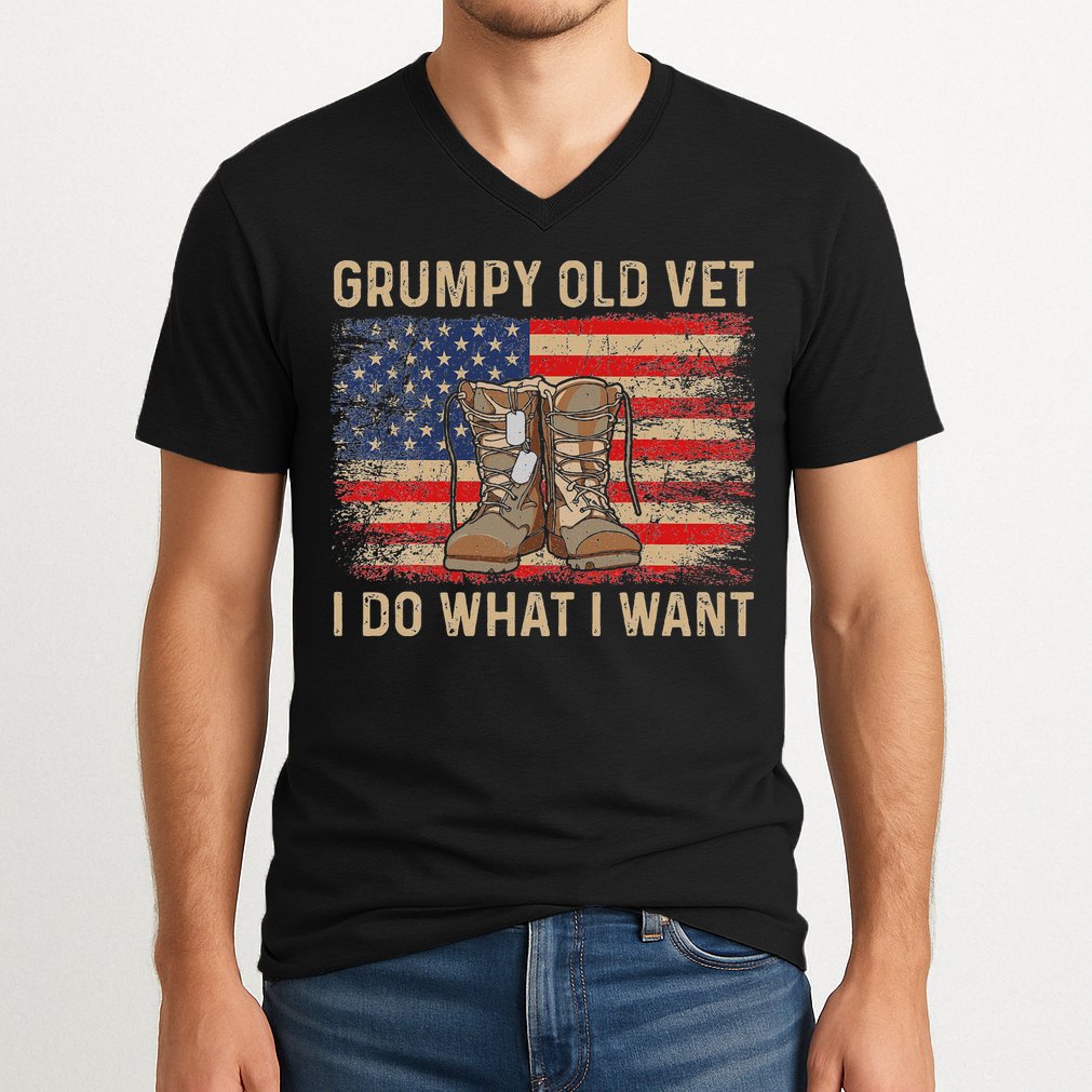 Grumpy Old Vet I Do What I Want Funny Military Veteran V-Neck T-Shirt