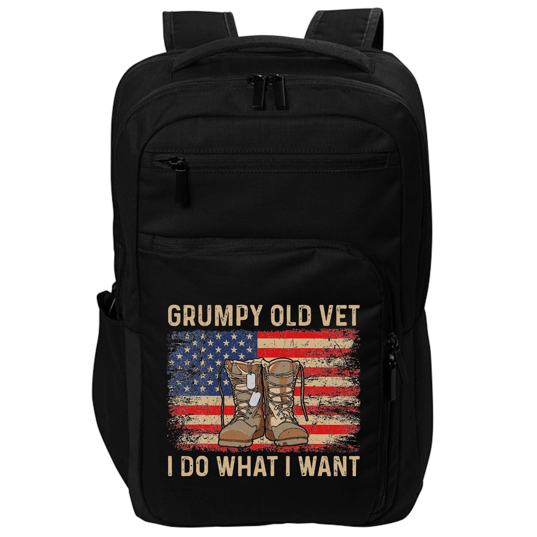 Grumpy Old Vet I Do What I Want Funny Military Veteran Impact Tech Backpack