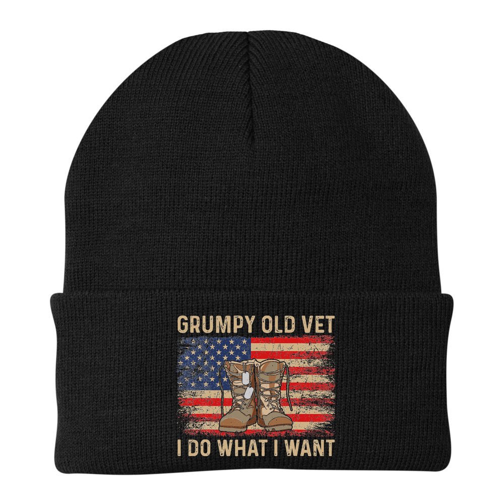 Grumpy Old Vet I Do What I Want Funny Military Veteran Beanie