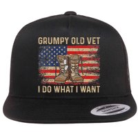 Grumpy Old Vet I Do What I Want Funny Military Veteran Flat Bill Trucker Hat