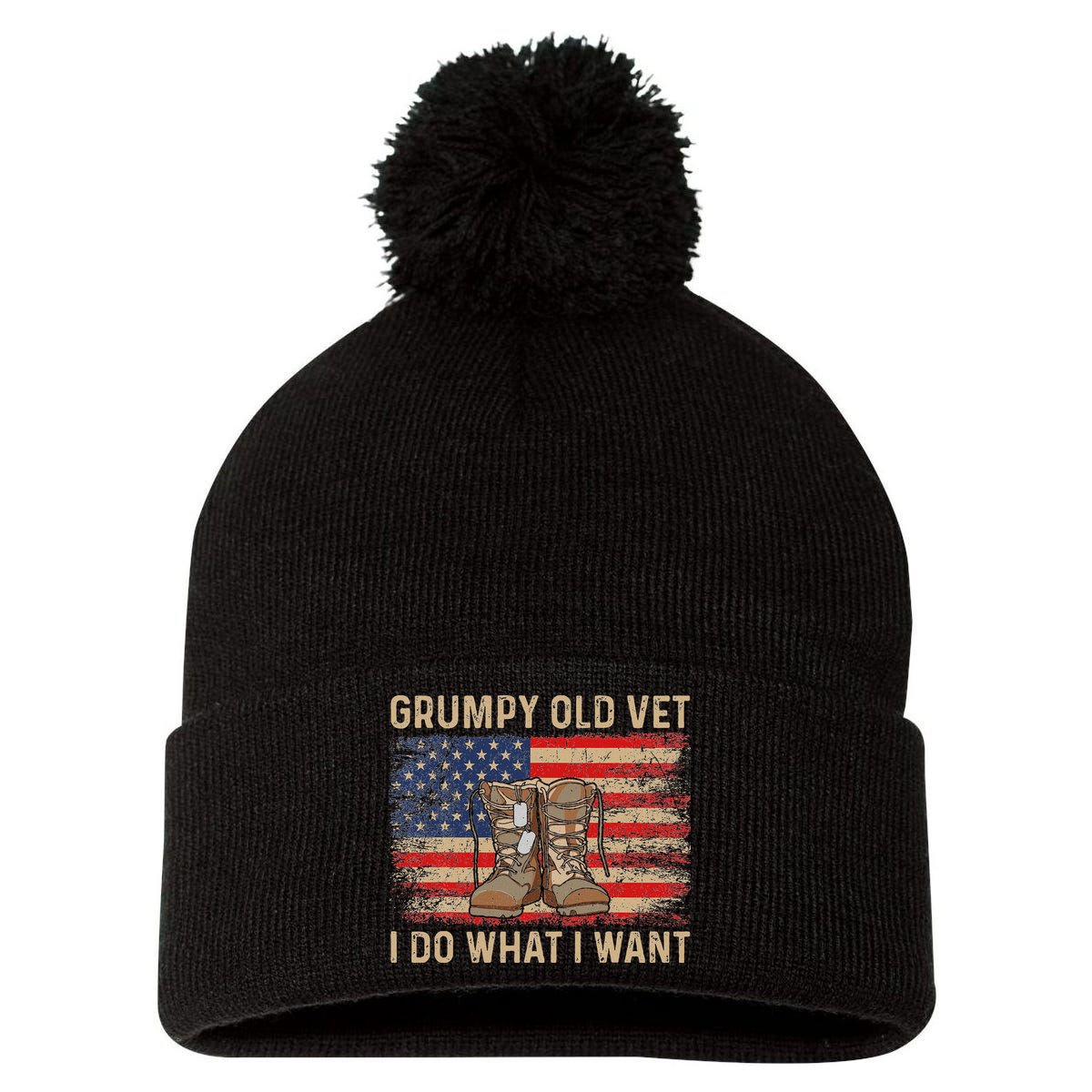 Grumpy Old Vet I Do What I Want Funny Military Veteran Pom Pom 12in Knit Beanie
