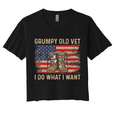 Grumpy Old Vet I Do What I Want Funny Military Veteran Crop Top