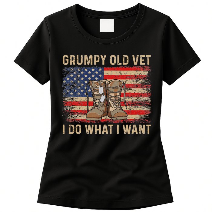 Grumpy Old Vet I Do What I Want Funny Military Veteran Womens T-Shirt