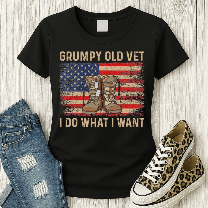 Grumpy Old Vet I Do What I Want Funny Military Veteran Womens T-Shirt