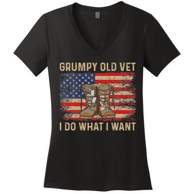 Grumpy Old Vet I Do What I Want Funny Military Veteran Women's V-Neck T-Shirt