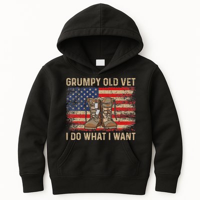 Grumpy Old Vet I Do What I Want Funny Military Veteran Kids Hoodie