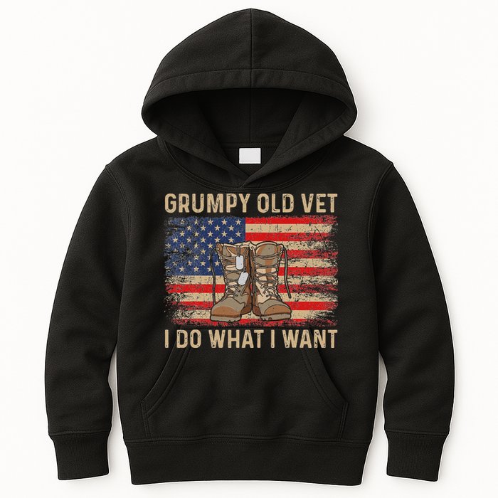 Grumpy Old Vet I Do What I Want Funny Military Veteran Kids Hoodie