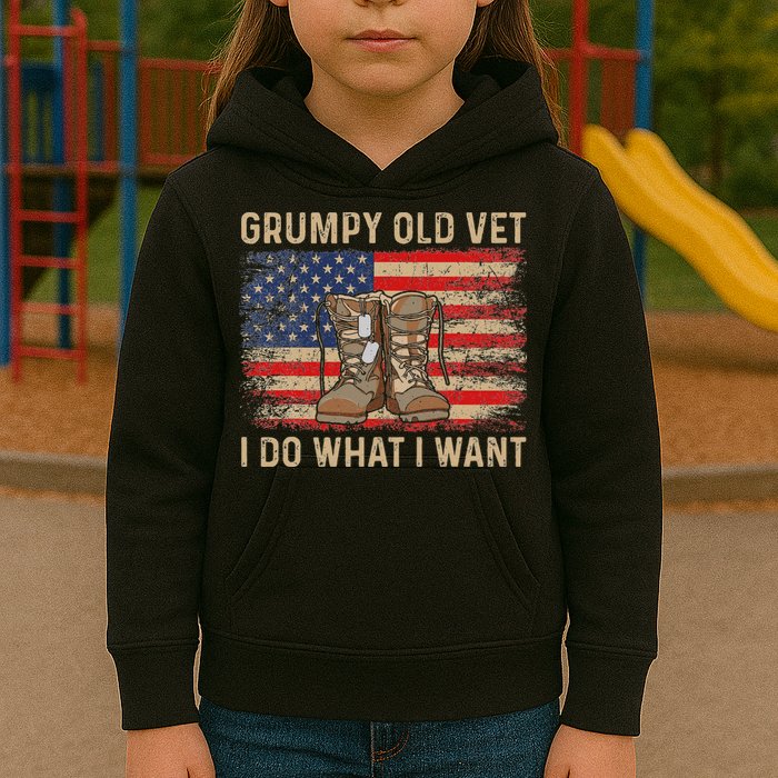 Grumpy Old Vet I Do What I Want Funny Military Veteran Kids Hoodie