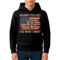 Grumpy Old Vet I Do What I Want Funny Military Veteran Kids Hoodie
