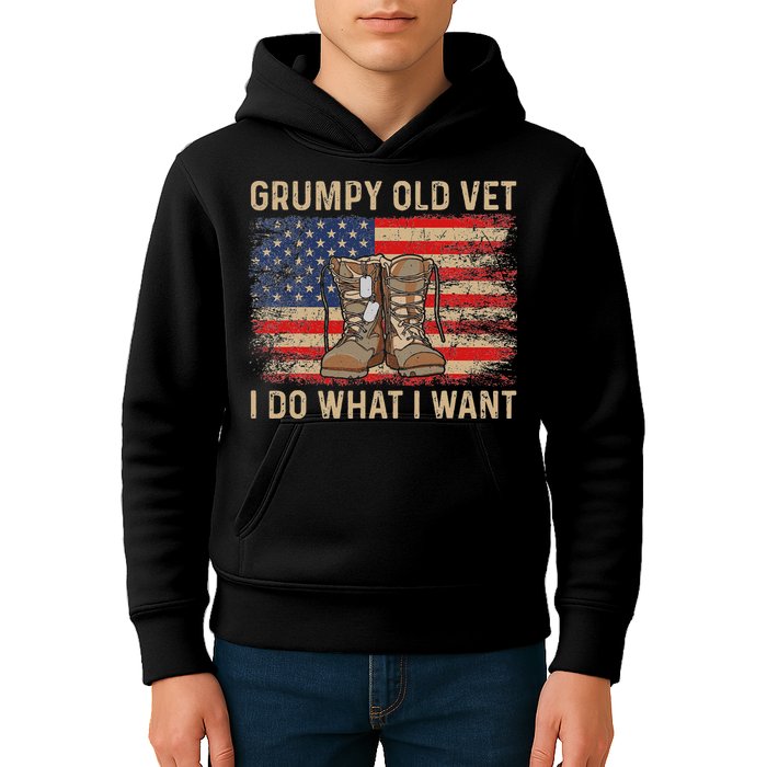 Grumpy Old Vet I Do What I Want Funny Military Veteran Kids Hoodie