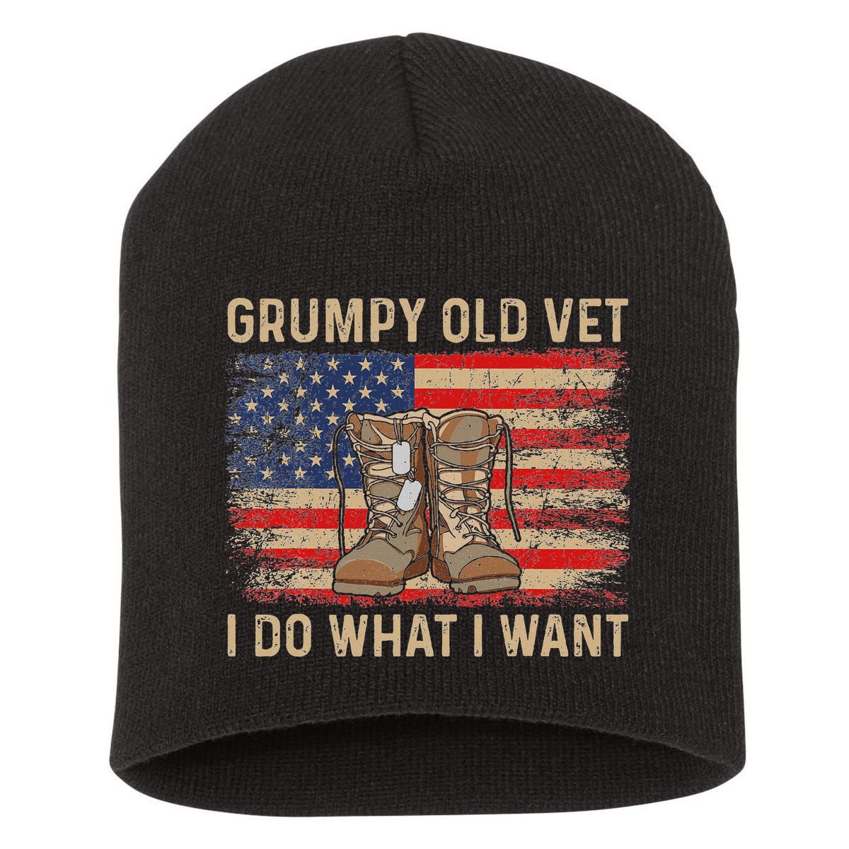Grumpy Old Vet I Do What I Want Funny Military Veteran Short Acrylic Beanie