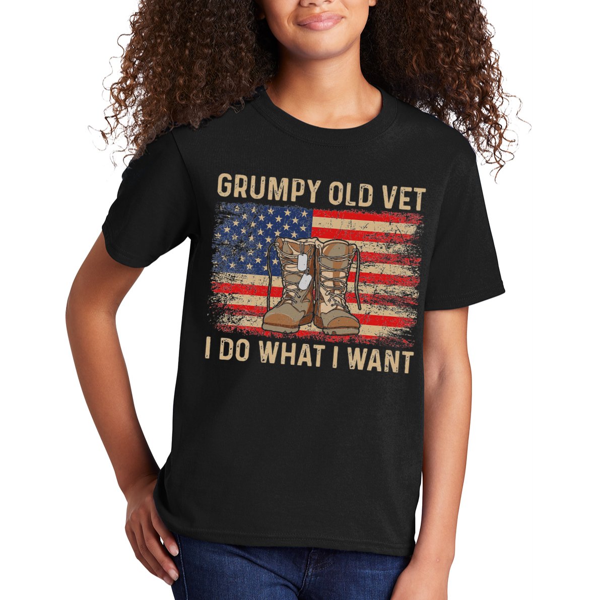 Grumpy Old Vet I Do What I Want Funny Military Veteran Kids T-Shirt