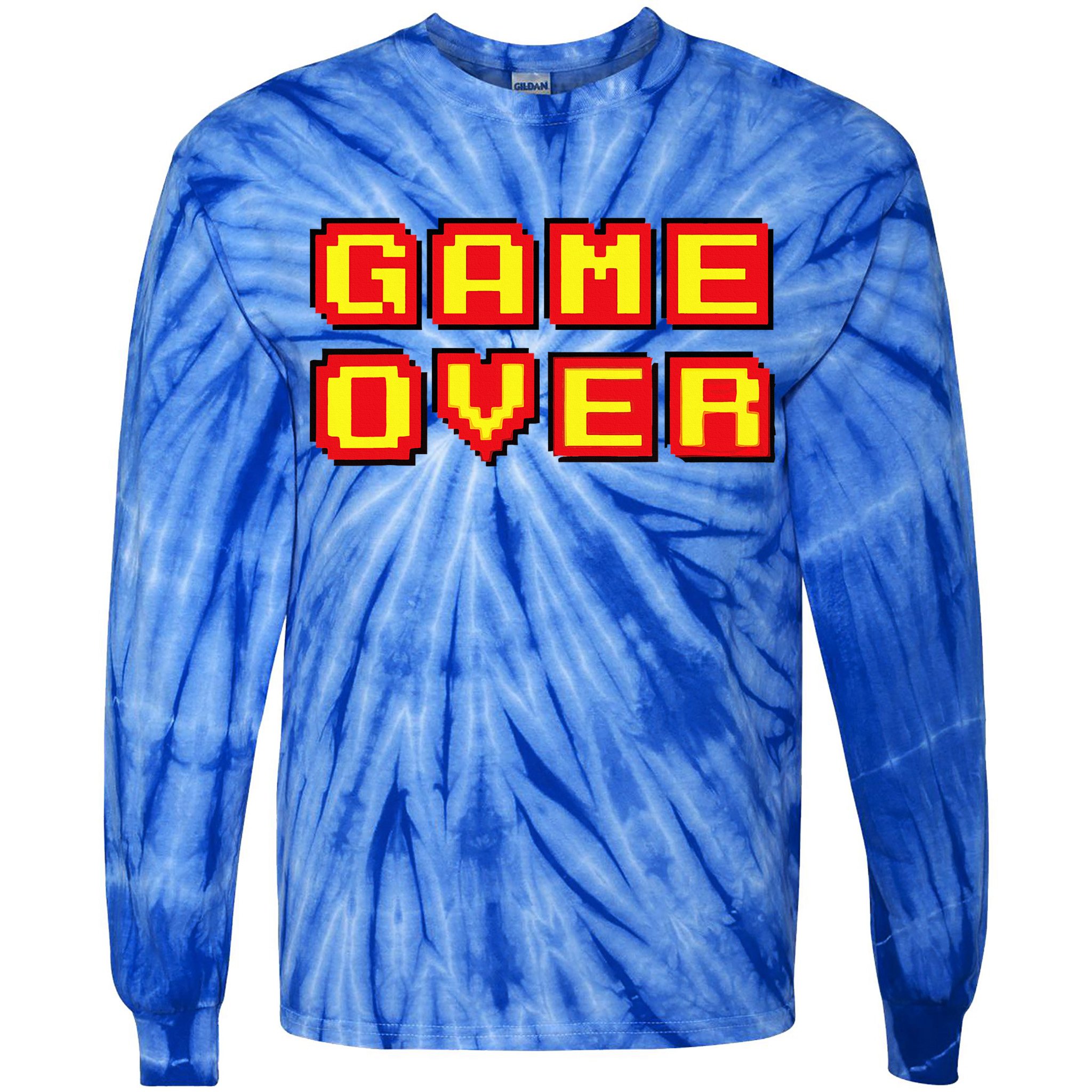 Game Over Vintage Retro Video Games Gaming Gift Arcade Tie-Dye Long Sleeve Shirt