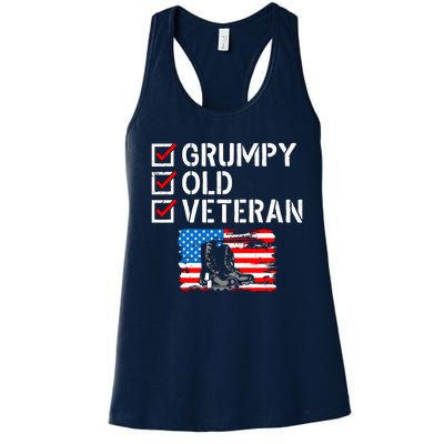 Grumpy Old Veteran Patriotic American Military Veteran Flag Women's Racerback Tank