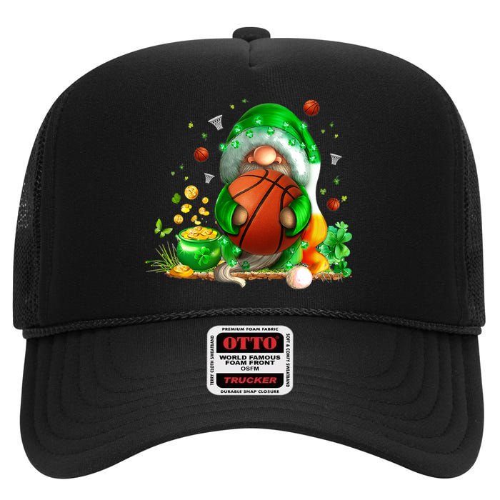 Gnome Basketball St Patricks Day Leprechaun Shamrock Boy Kid  High Crown Mesh Back Trucker Hat