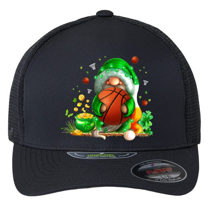 Gnome Basketball St Patricks Day Leprechaun Shamrock Boy Kid  Flexfit Unipanel Trucker Cap