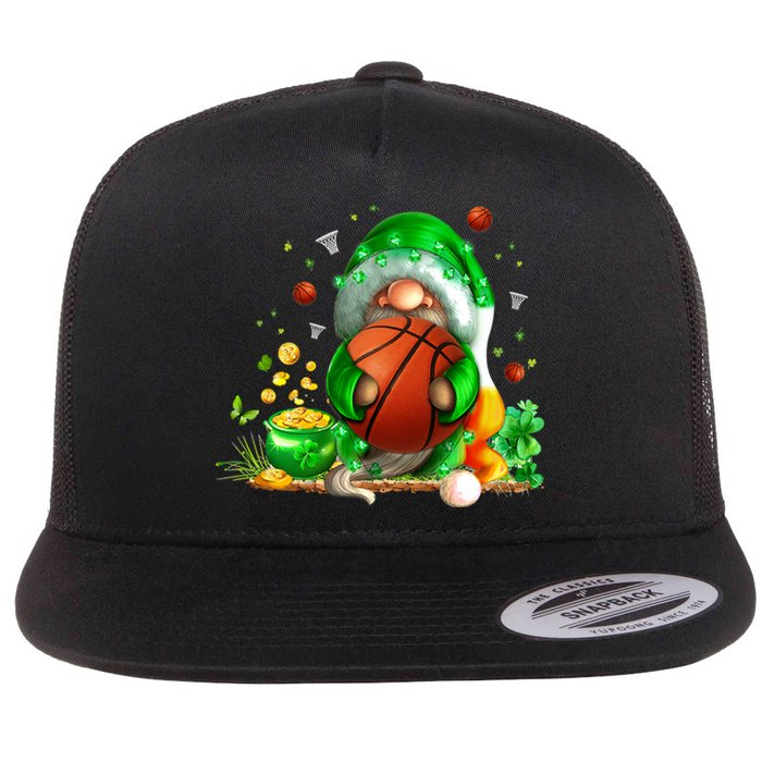 Gnome Basketball St Patricks Day Leprechaun Shamrock Boy Kid  Flat Bill Trucker Hat