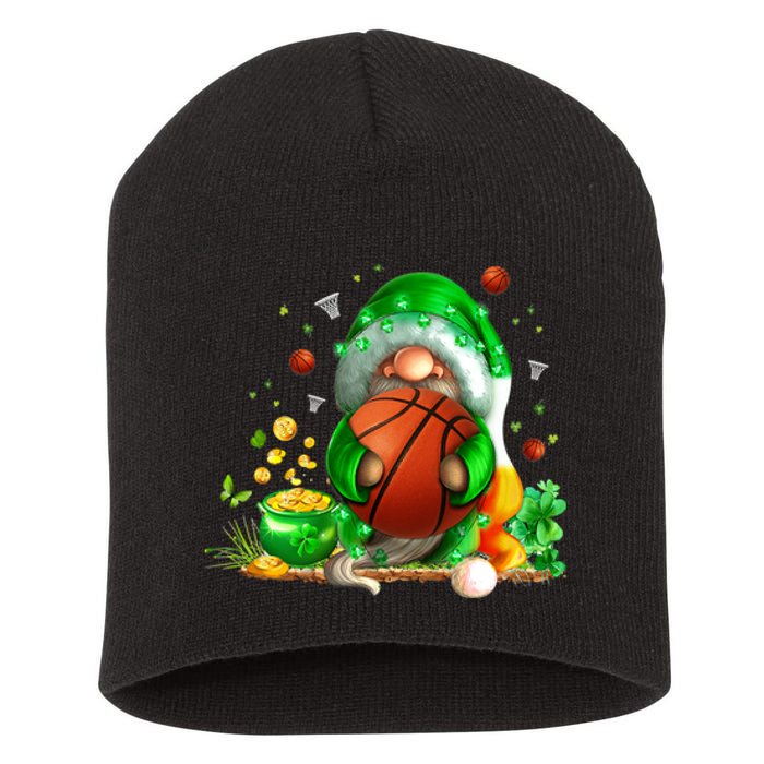 Gnome Basketball St Patricks Day Leprechaun Shamrock Boy Kid  Short Acrylic Beanie