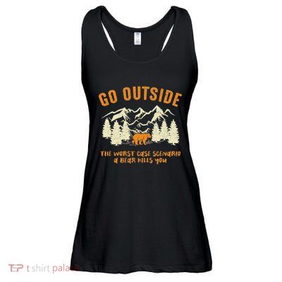 Go Outside Worst Scenario A Bear Kills You Camping Ladies Essential Flowy Tank