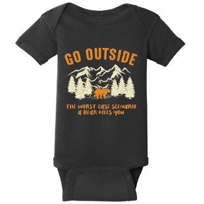Go Outside Worst Scenario A Bear Kills You Camping Baby Bodysuit