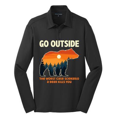 Go Outside Worst Case Scenario A Bear Kills You Camping Silk Touch Performance Long Sleeve Polo