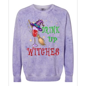 Glass Of Wine Up Witches Funny Ing Wine Halloween Gift Colorblast Crewneck Sweatshirt