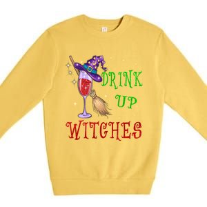 Glass Of Wine Up Witches Funny Ing Wine Halloween Gift Premium Crewneck Sweatshirt