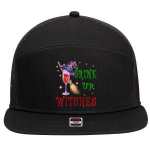 Glass Of Wine Up Witches Funny Ing Wine Halloween Gift 7 Panel Mesh Trucker Snapback Hat