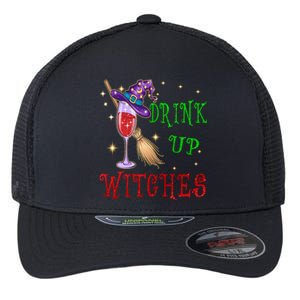 Glass Of Wine Up Witches Funny Ing Wine Halloween Gift Flexfit Unipanel Trucker Cap