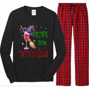 Glass Of Wine Up Witches Funny Ing Wine Halloween Gift Long Sleeve Pajama Set