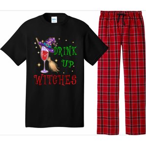 Glass Of Wine Up Witches Funny Ing Wine Halloween Gift Pajama Set