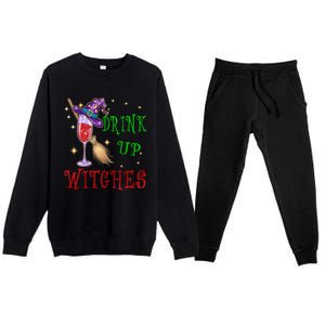 Glass Of Wine Up Witches Funny Ing Wine Halloween Gift Premium Crewneck Sweatsuit Set