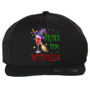 Glass Of Wine Up Witches Funny Ing Wine Halloween Gift Wool Snapback Cap