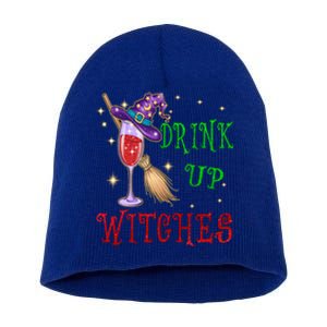 Glass Of Wine Up Witches Funny Ing Wine Halloween Gift Short Acrylic Beanie