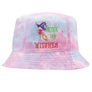 Glass Of Wine Up Witches Funny Ing Wine Halloween Gift Tie-Dyed Bucket Hat