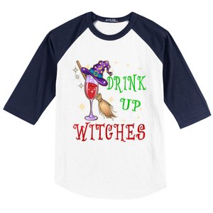 Glass Of Wine Up Witches Funny Ing Wine Halloween Gift Baseball Sleeve Shirt