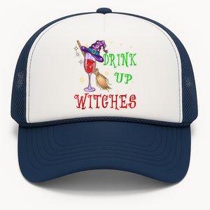 Glass Of Wine Up Witches Funny Ing Wine Halloween Gift Trucker Hat