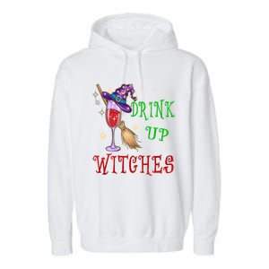 Glass Of Wine Up Witches Funny Ing Wine Halloween Gift Garment-Dyed Fleece Hoodie